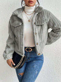 Fuzzy Button Up Collared Neck Jacket - Trendsi - Flyclothing LLC