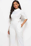 Mock Neck Tie-Waist Half Sleeve Jumpsuit - Trendsi - Flyclothing LLC