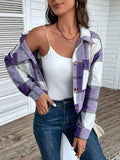 Plaid Button Up Drop Shoulder Cropped Jacket - Trendsi - Flyclothing LLC