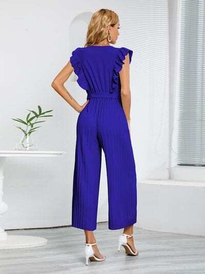 Ruffled Surplice Cap Sleeve Jumpsuit - Trendsi - Flyclothing LLC
