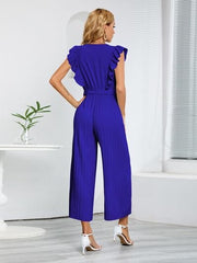 Ruffled Surplice Cap Sleeve Jumpsuit - Trendsi