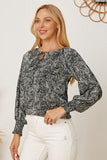Printed Tie Neck Lantern Sleeve Blouse - Trendsi