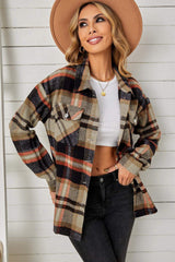 Plaid Pocketed Button Down Shacket - Trendsi - Flyclothing LLC