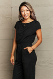 Boat Neck Short Sleeve Jumpsuit with Pockets - Trendsi