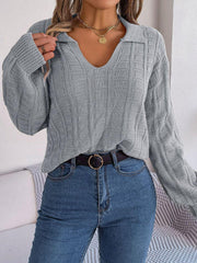 Johnny Collar Drop Shoulder Sweater - Trendsi