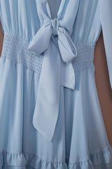 Tied Plunge Smocked Waist Flounce Sleeve Dress - Trendsi - Flyclothing LLC