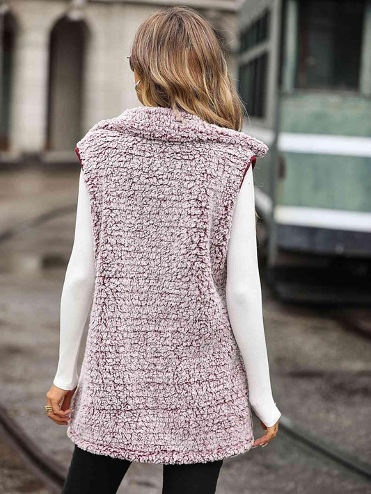 Full Size Button Down Collared Neck Vest - Trendsi