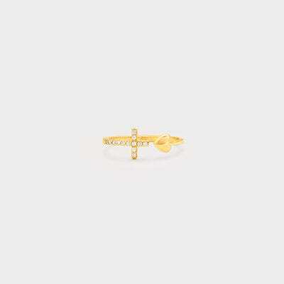 Heart Shape Cross Inlaid Zircon Open Ring - Trendsi - Flyclothing LLC