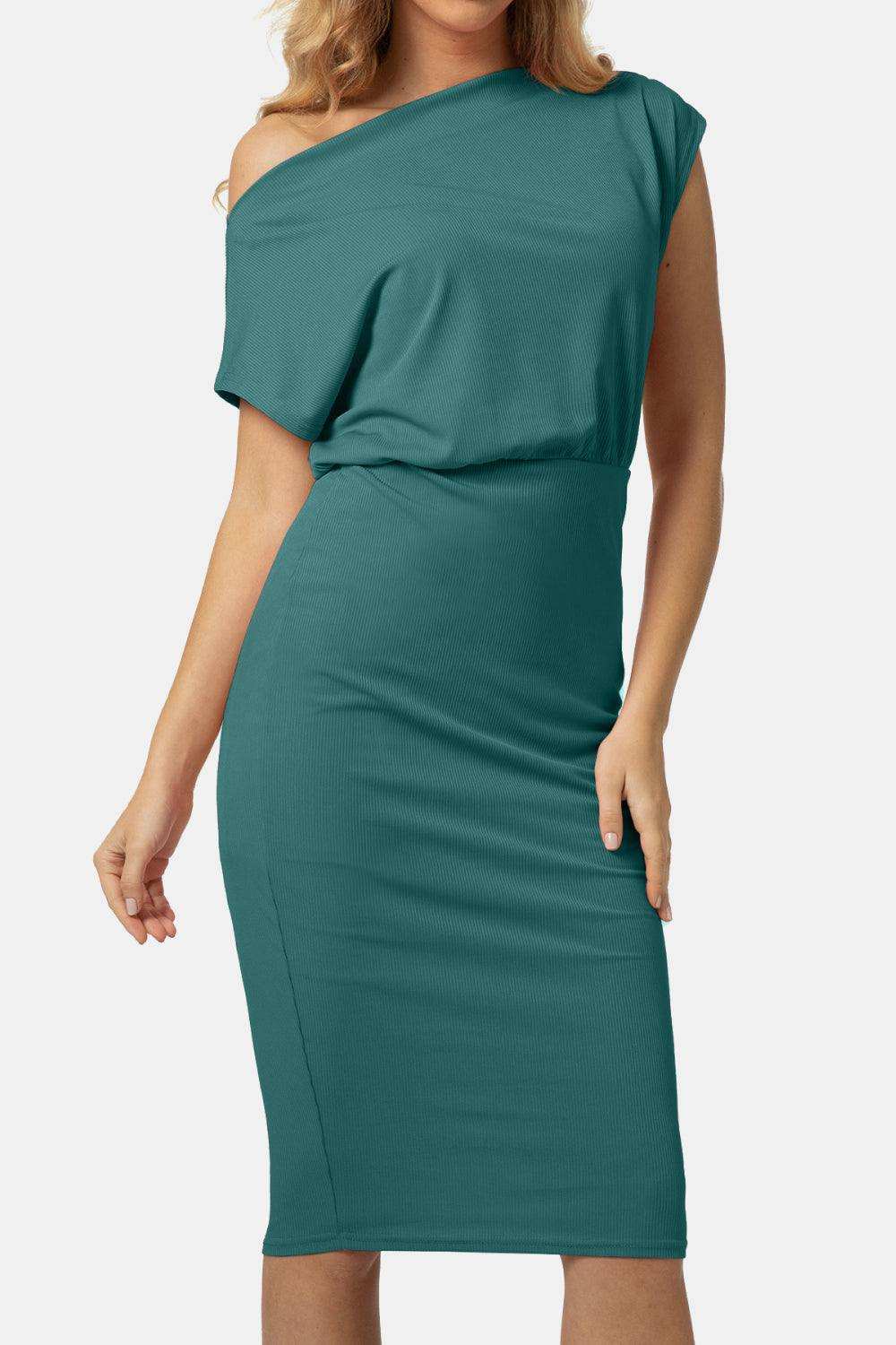 Boat Neck Short Sleeve Knee-Length Dress - Trendsi - Flyclothing LLC