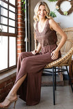 First Love Tie Back Sleeveless Slit Wide Leg Jumpsuit - Trendsi