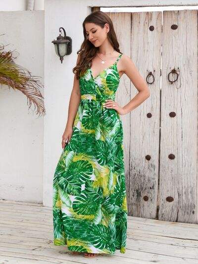 Printed Surplice Spaghetti Strap Dress - Trendsi - Flyclothing LLC