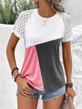 Color Block Raglan Sleeve Round Neck Tee - Trendsi - Flyclothing LLC