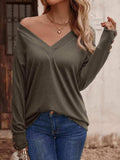 V-Neck Long Sleeve Top - Trendsi - Flyclothing LLC