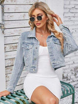 Pocketed Button Up Dropped Shoulder Denim Jacket - Trendsi - Flyclothing LLC