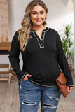Plus Size Notched Neck Long Sleeve T-Shirt - Trendsi