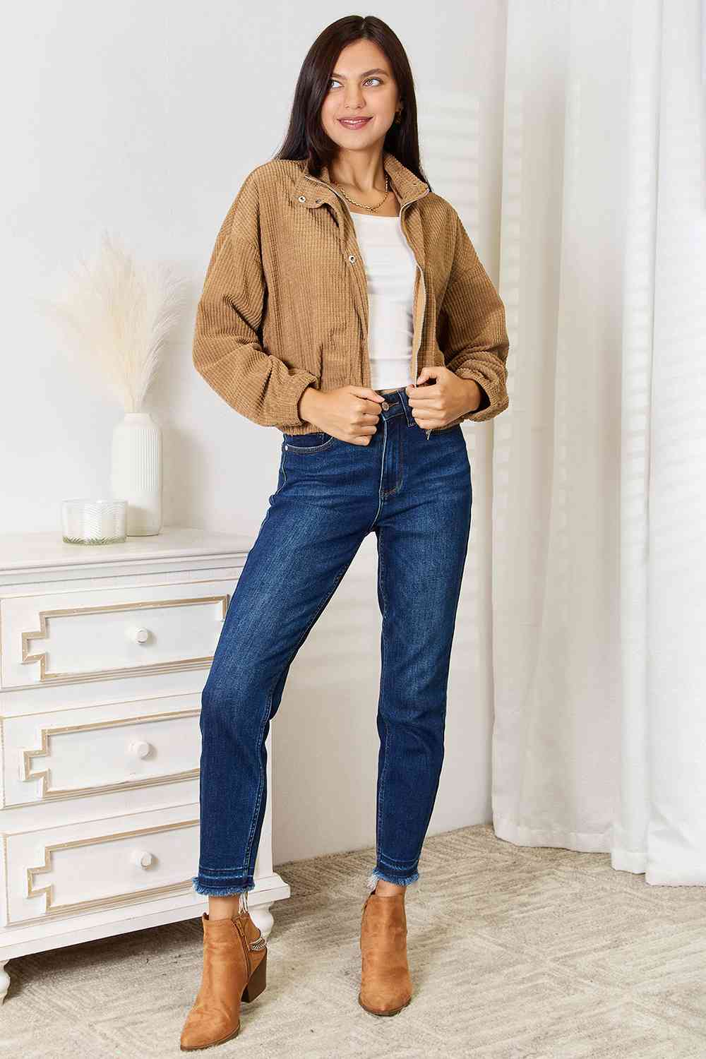 Double Take Long Sleeve Dropped Shoulder Jacket - Trendsi - Flyclothing LLC