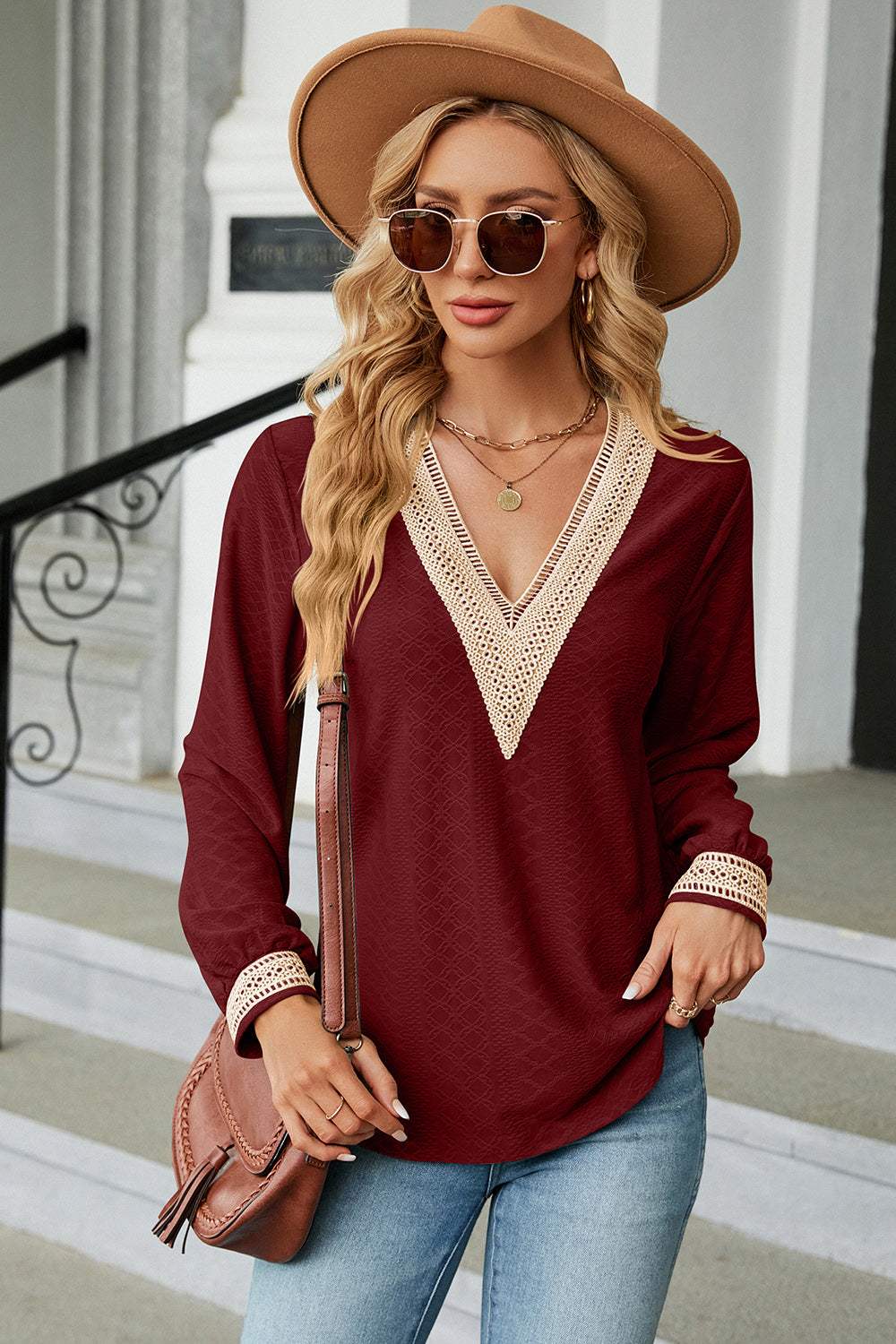 V-Neck Long Sleeve T-Shirt - Trendsi - Flyclothing LLC