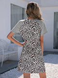 Leopard Round Neck Short Sleeve Mini Dress - Trendsi - Flyclothing LLC