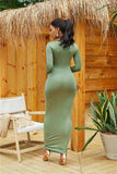 Round Neck Long Sleeve Maxi Wrap Dress - Trendsi - Flyclothing LLC
