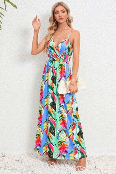 Printed Surplice Maxi Cami Dress - Trendsi - Flyclothing LLC