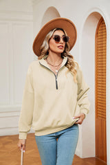 Half-Zip Dropped Shoulder Sweatshirt - Trendsi