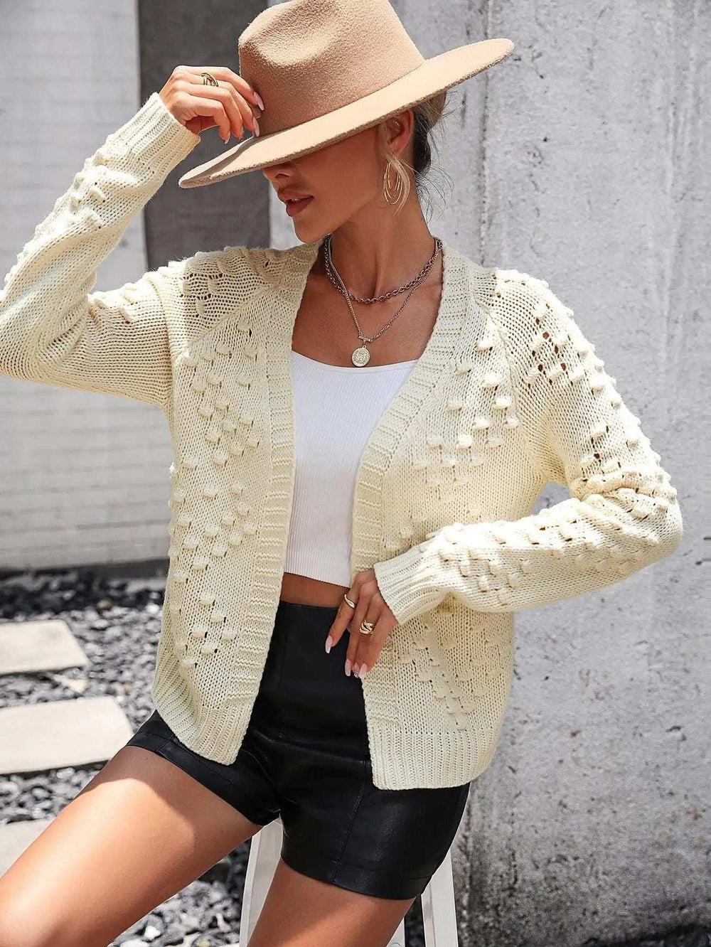 Open Front Long Sleeve Cardigan - Trendsi - Flyclothing LLC