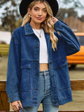 Dropped Shoulder Denim Jacket with Pockets - Trendsi