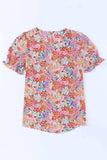 Floral Short Flounce Sleeve Blouse - Trendsi - Flyclothing LLC