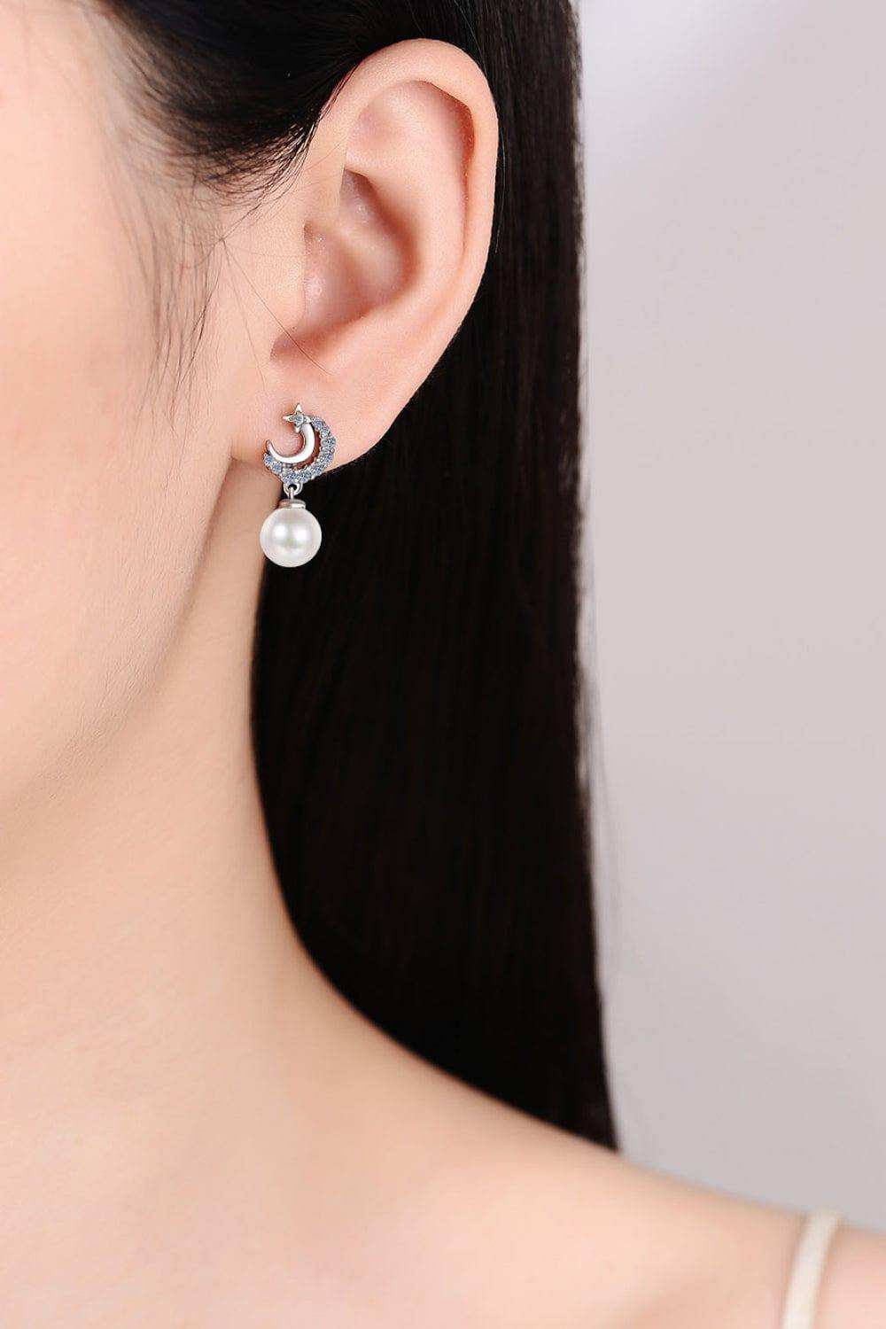Moissanite Pearl Drop Earrings - Trendsi - Flyclothing LLC