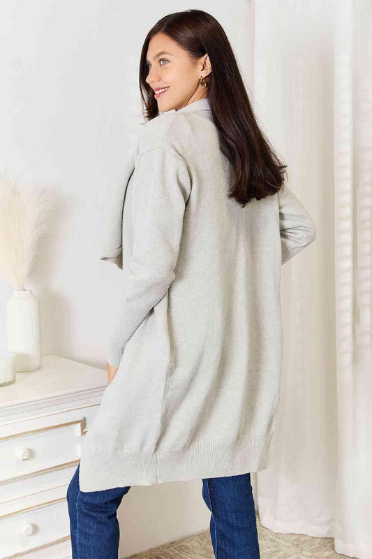 Double Take Open Front Duster Cardigan with Pockets - Trendsi