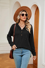 Half-Button Dropped Shoulder Hoodie - Trendsi