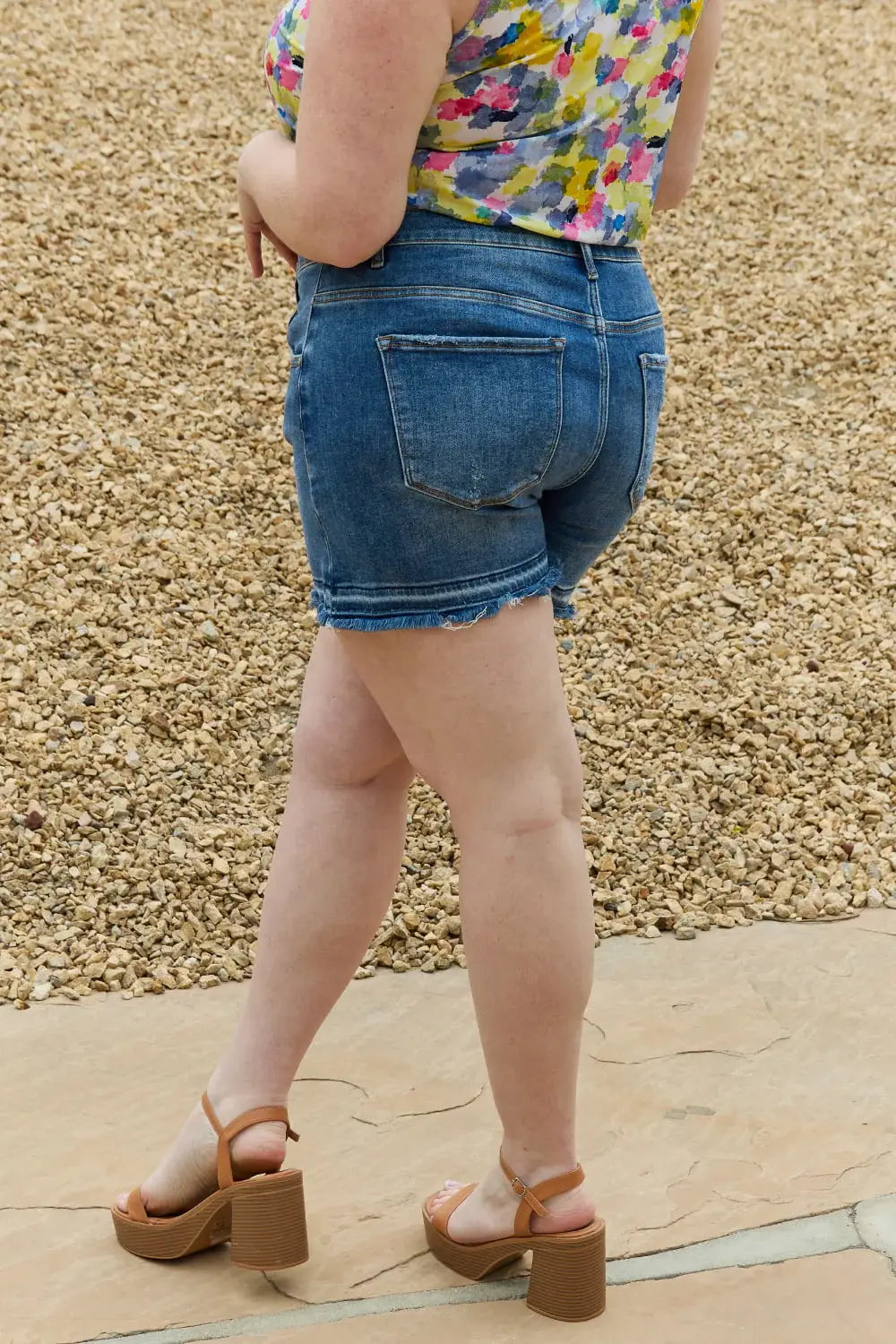 RISEN Maya Full Size Mid Rise Asymetrical Shorts - Trendsi - Flyclothing LLC