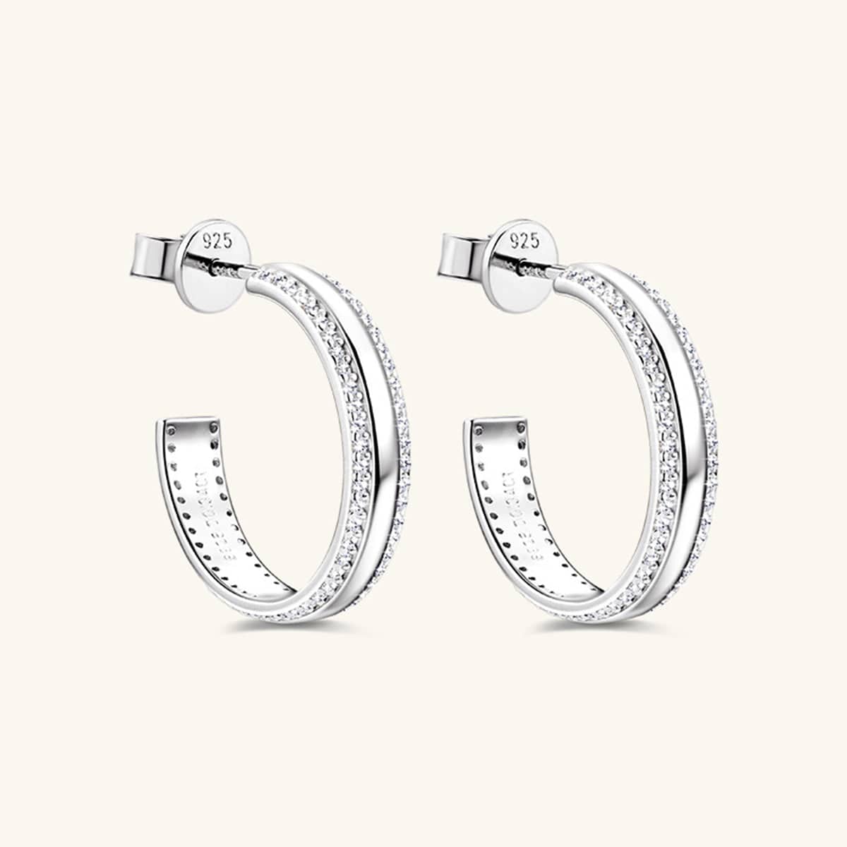 925 Sterling Silver Inlaid Moissanite C-Hoop Earrings - Trendsi