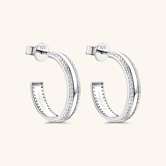 925 Sterling Silver Inlaid Moissanite C-Hoop Earrings - Trendsi