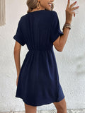 Tied Cuffed Sleeve Surplice Dress - Flyclothing LLC