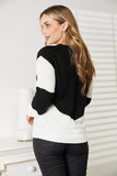 Double Take Two-Tone Openwork Rib-Knit Sweater - Trendsi