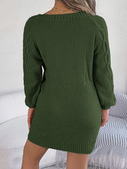 Cable-Knit Round Neck Sweater Dress - Trendsi