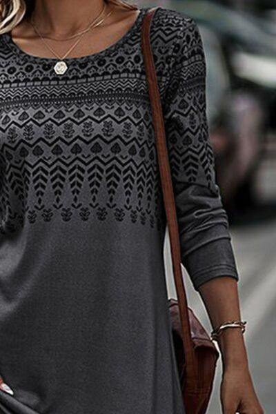Printed Round Neck Long Sleeve T-Shirt - Trendsi