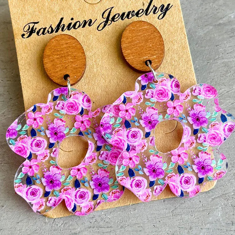 Flower Shape Acrylic Dangle Earrings - Trendsi - Flyclothing LLC