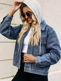 Drawstring Hooded Button Up Denim Jacket - Trendsi - Flyclothing LLC