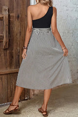 Striped One-Shoulder Slit Dress - Trendsi - Flyclothing LLC
