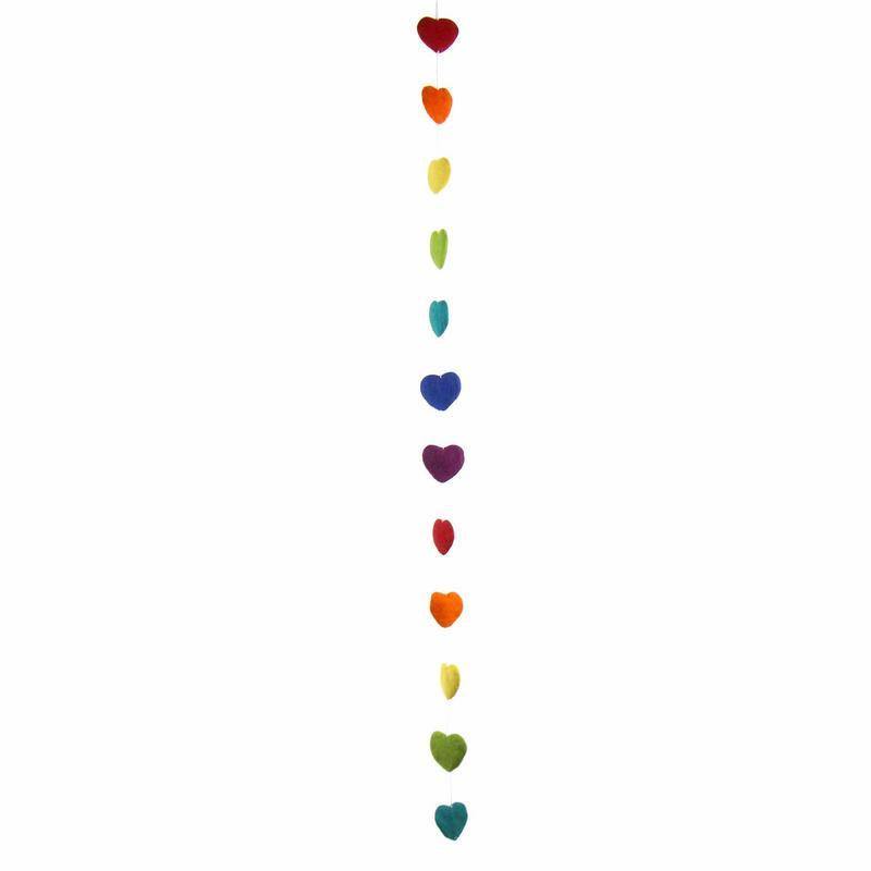 Hand Crafted Felt from Nepal: Hearts Garland, Multicolored - Global Groove Direct