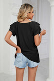 Eyelet Layered Flutter Sleeve V-Neck Knit Top - Trendsi - Flyclothing LLC