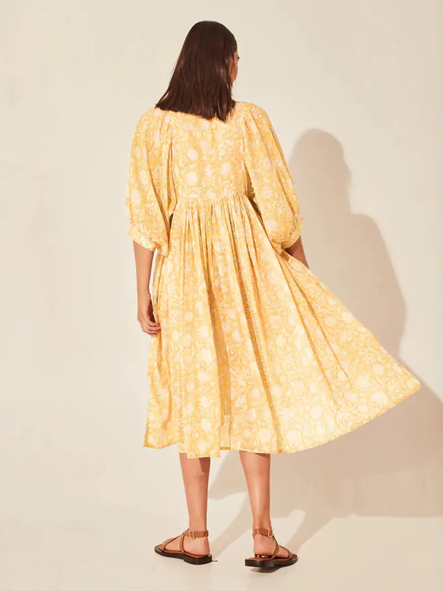 Floral Tie Neck Lantern Sleeve Dress - Trendsi - Flyclothing LLC