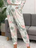 Tie-Dye Round Neck Top and Drawstring Pants Lounge Set - Trendsi - Flyclothing LLC