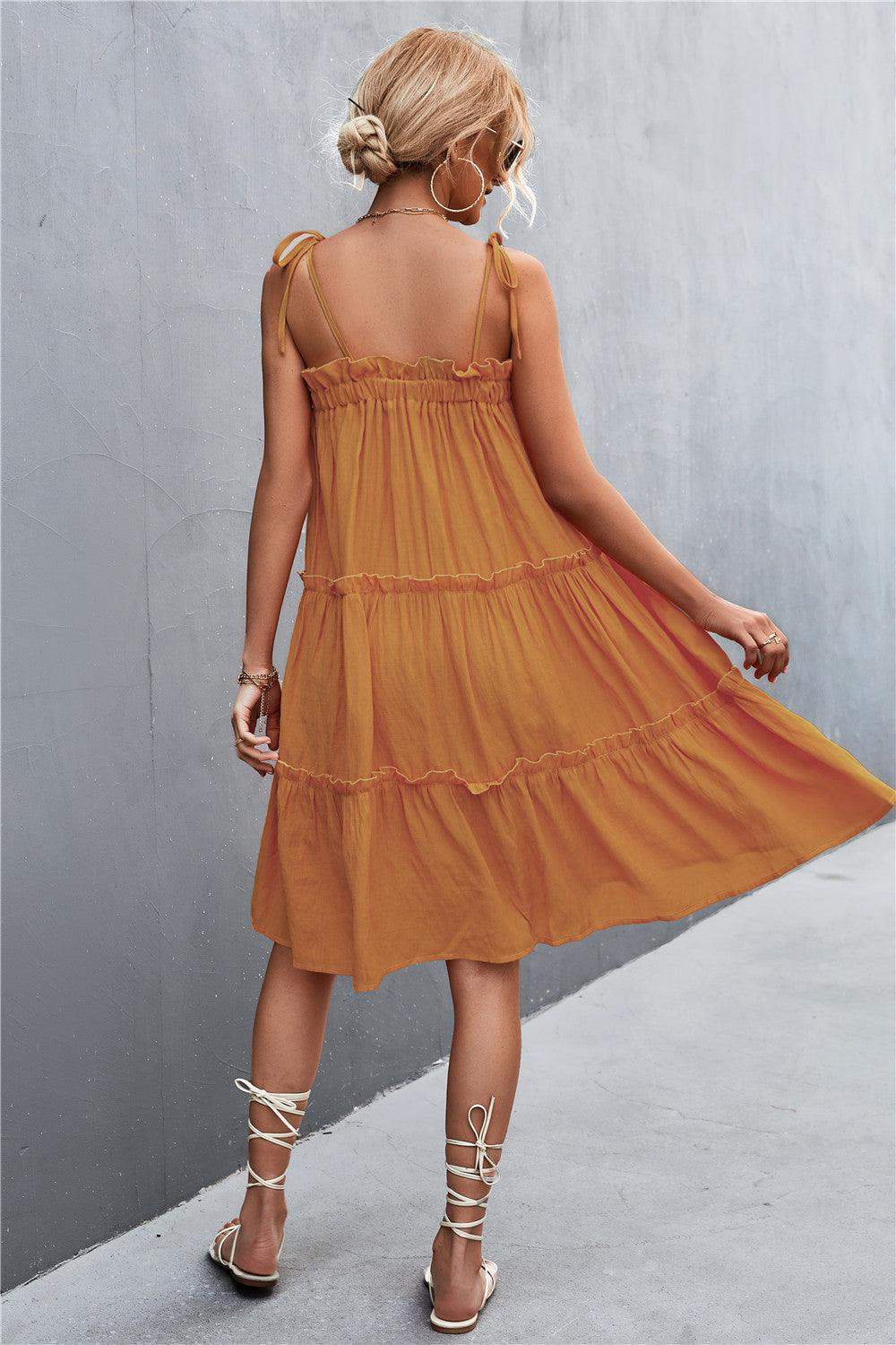 Tie-Shoulder Frill Trim Sleeveless Dress - Trendsi - Flyclothing LLC