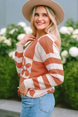 Contrast Round Neck Long Sleeve Sweater - Trendsi - Flyclothing LLC