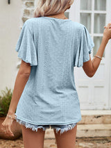 Round Neck Flutter Sleeve Blouse - Trendsi - Flyclothing LLC