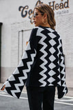 Geometric Slit Flare Sleeve Round Neck Sweater - Trendsi