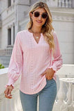 Eyelet Notched Lantern Sleeve T-Shirt - Trendsi - Flyclothing LLC